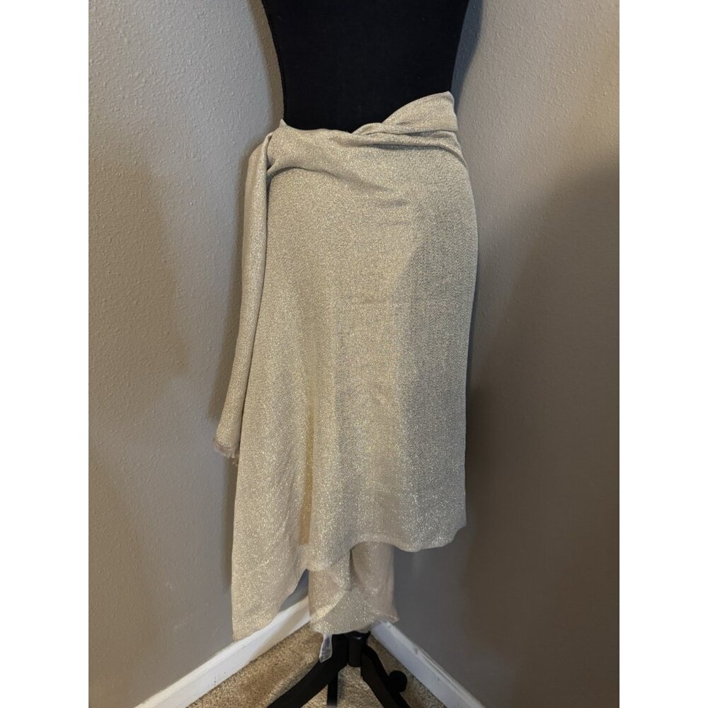 Calvin Klein Solid Gold Metallic Wrap Scarf Swimsuit CoverUp Oversized Nordstrom - Picture 4 of 12